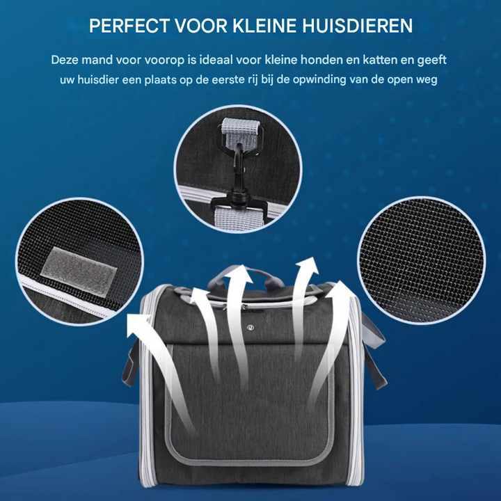 Uitbreidbare fietsmand voor huisdieren