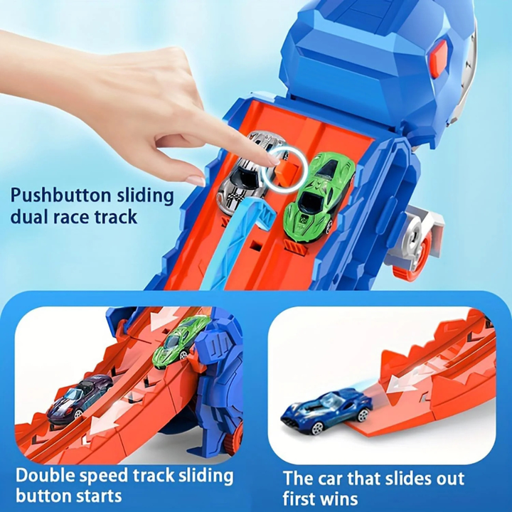 Dino City Transporter – Racebaan & Transformeerbare Vrachtwagen