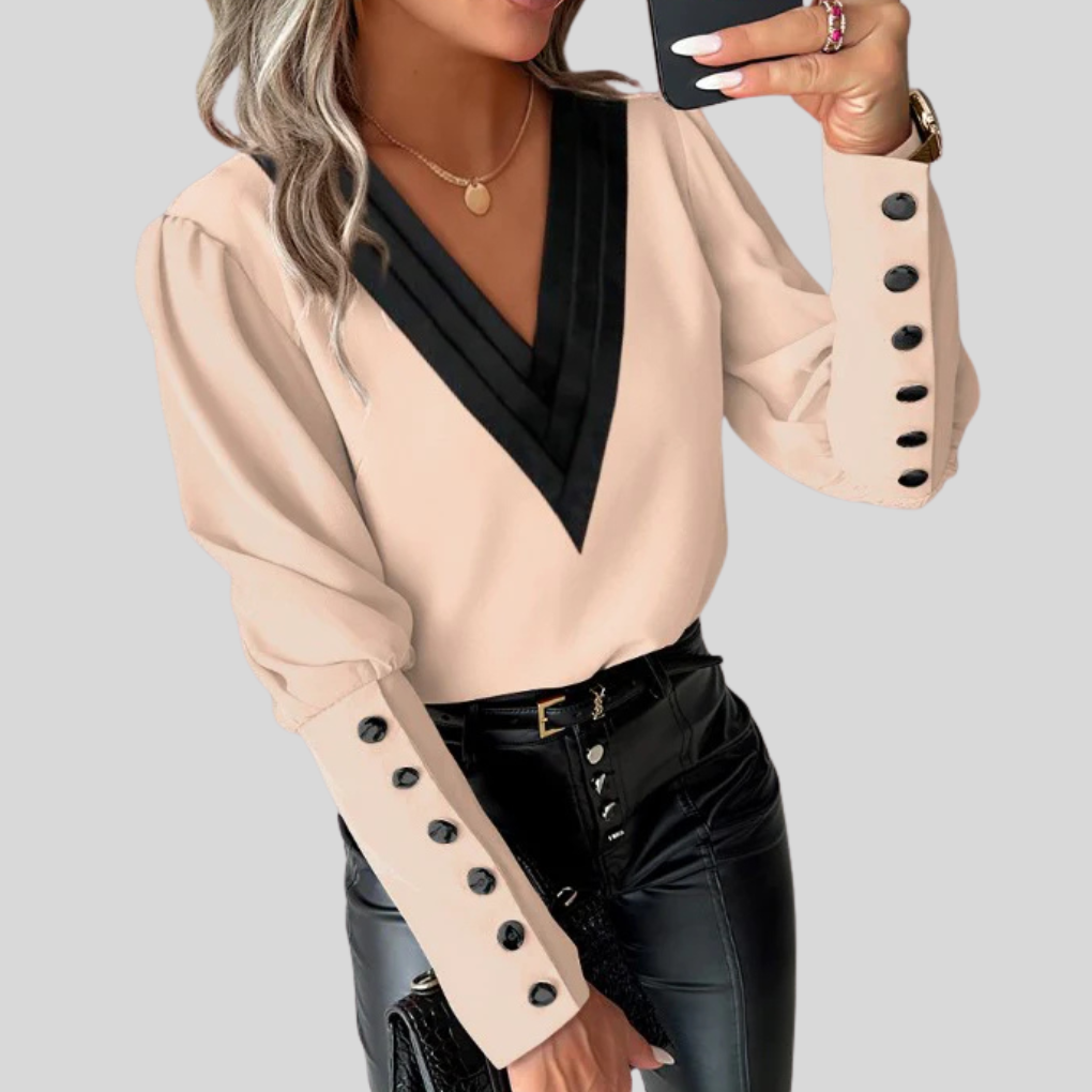 Blouse met knoopjes aan de voorkant en lange mouwen voor dames – opvallende mouwen met comfortabel elegantie