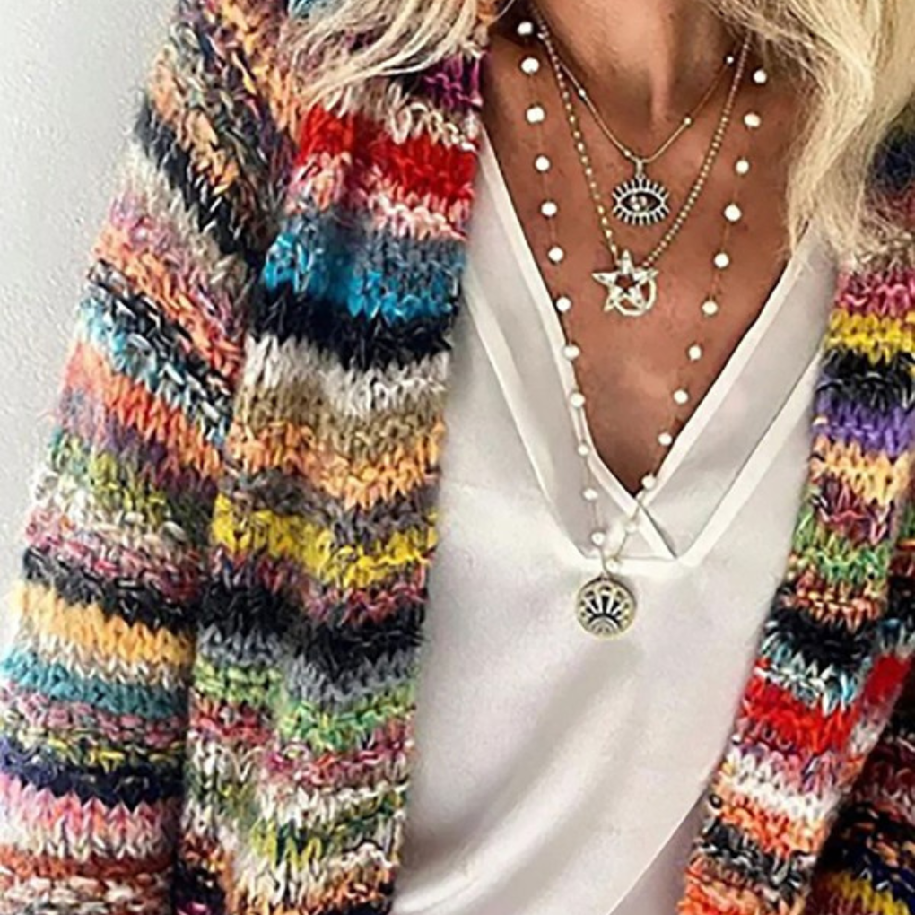 Dames vest met strepenprint en lange mouw