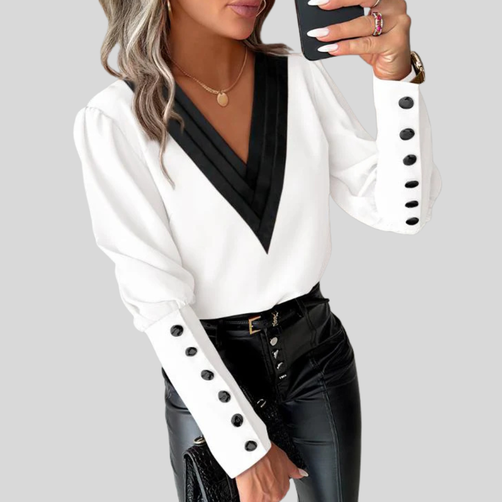 Blouse met knoopjes aan de voorkant en lange mouwen voor dames – opvallende mouwen met comfortabel elegantie