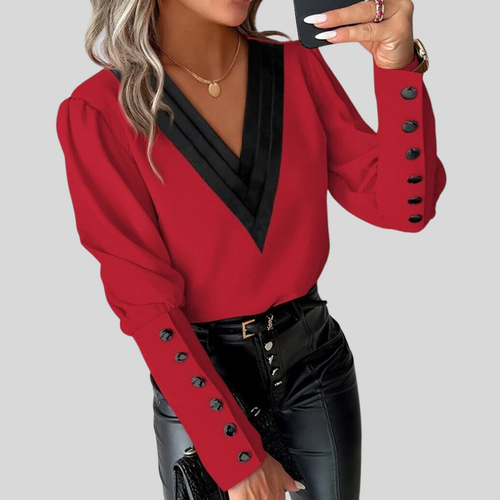 Blouse met knoopjes aan de voorkant en lange mouwen voor dames – opvallende mouwen met comfortabel elegantie
