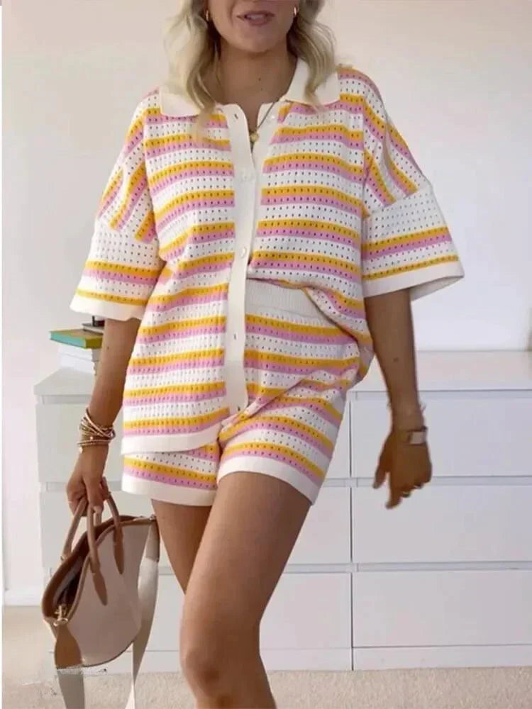Gestreepte Dames Zomerset met Top en Shorts – Faye