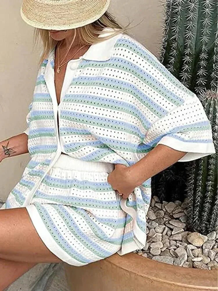 Gestreepte Dames Zomerset met Top en Shorts – Faye