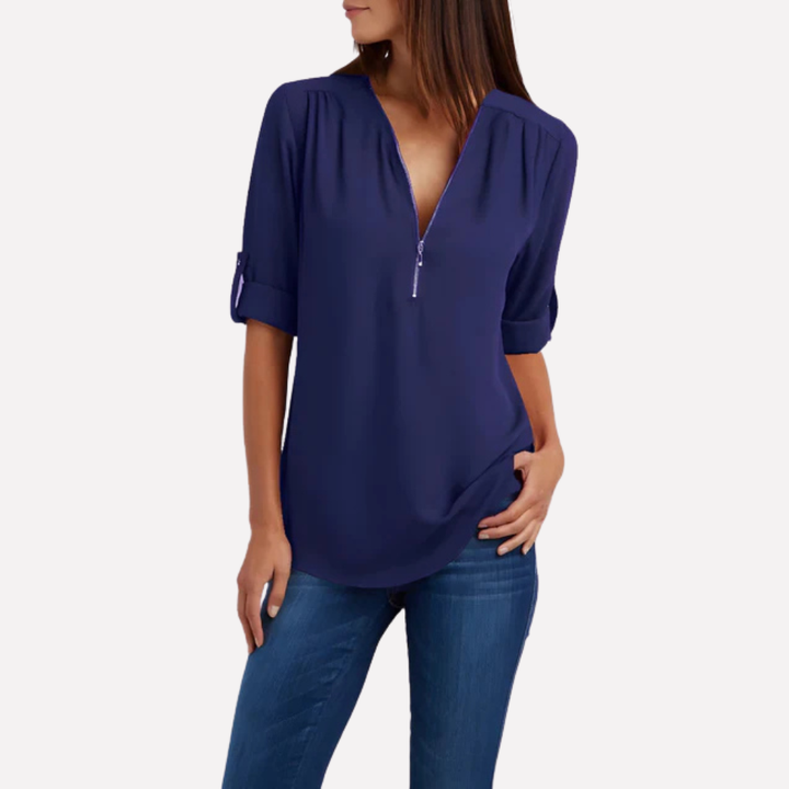 Blouse met coole halve rits