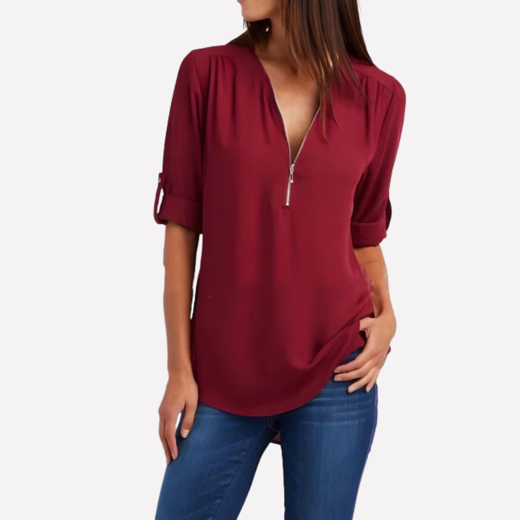 Blouse met coole halve rits