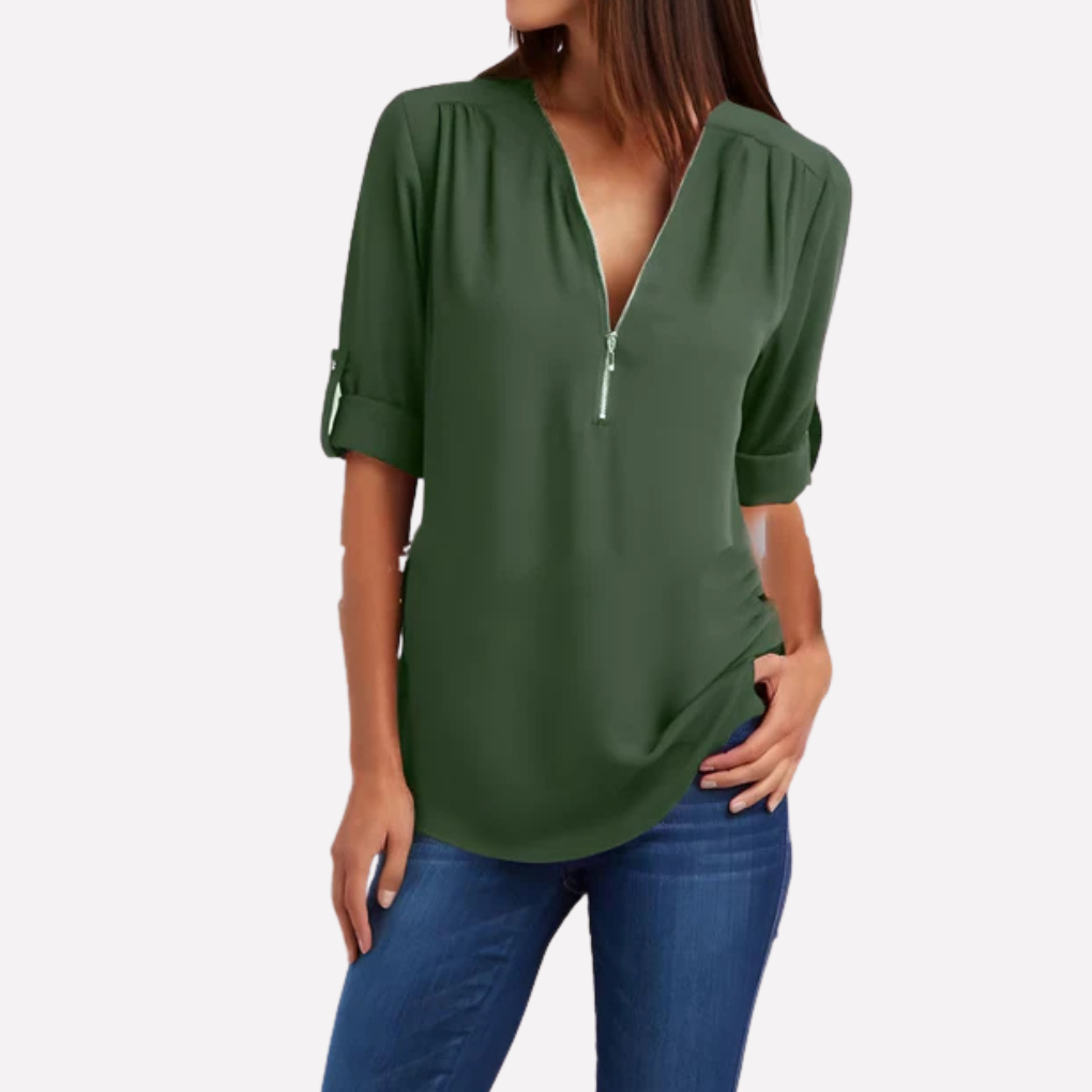 Blouse met coole halve rits