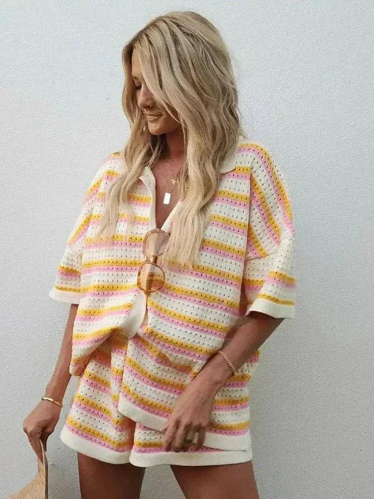 Gestreepte Dames Zomerset met Top en Shorts – Faye