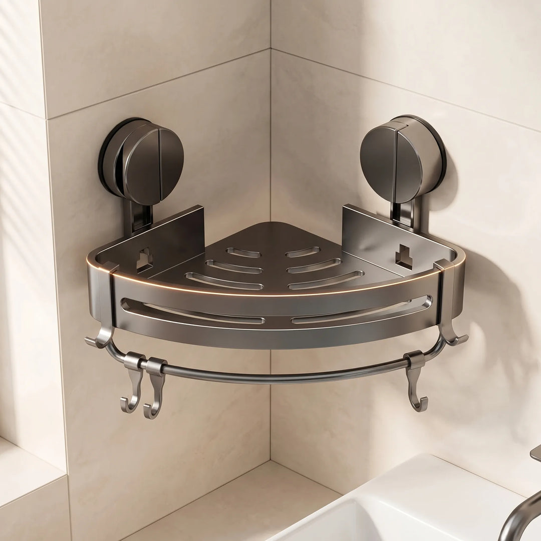 VaultraSuction-Mounted Bathroom Corner Shelf