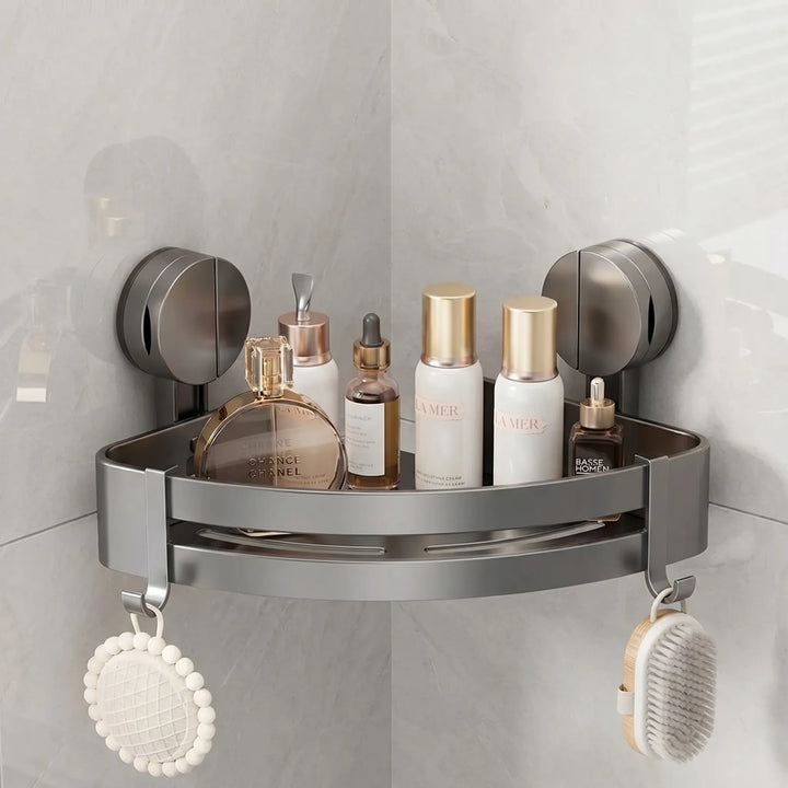 VaultraSuction-Mounted Bathroom Corner Shelf