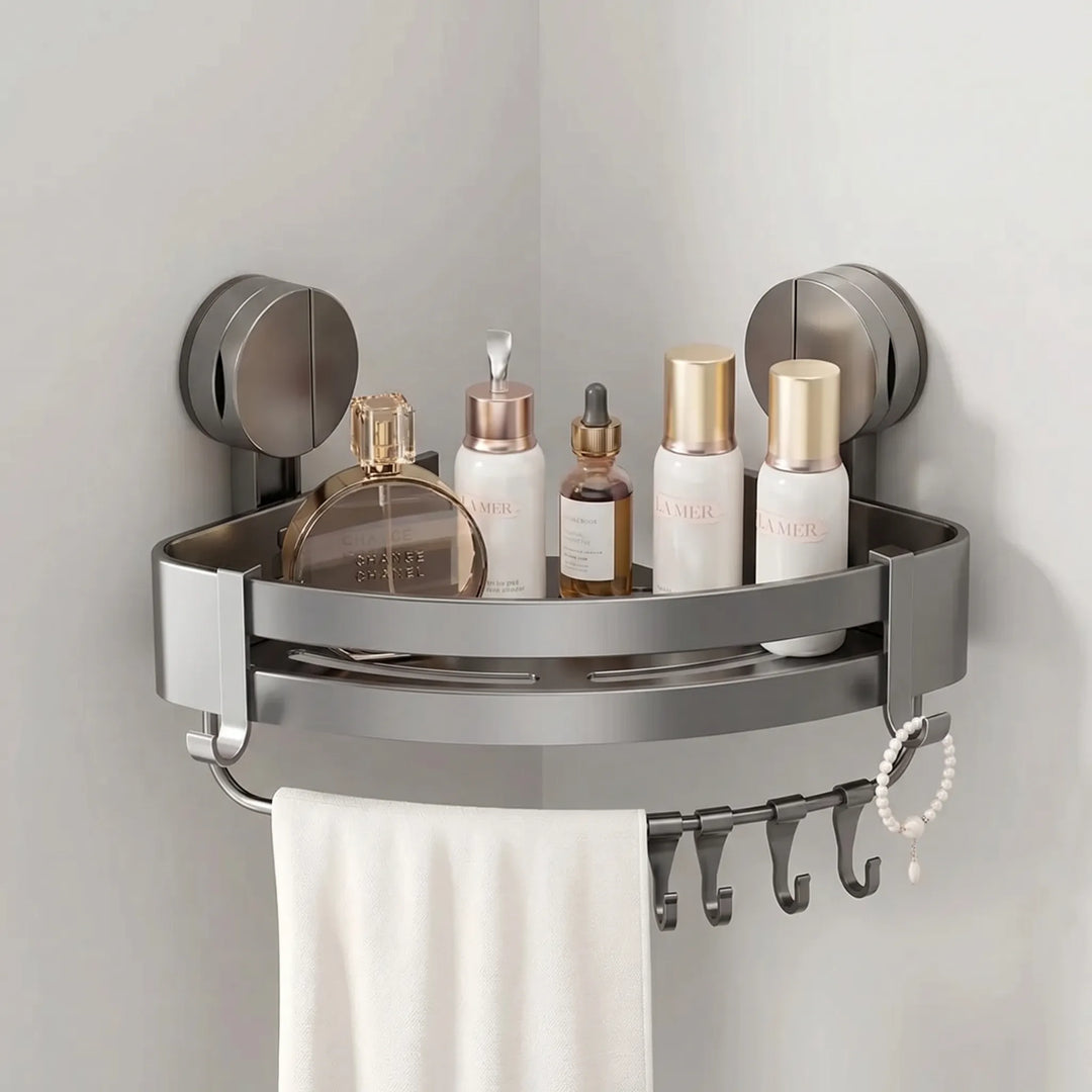 VaultraSuction-Mounted Bathroom Corner Shelf