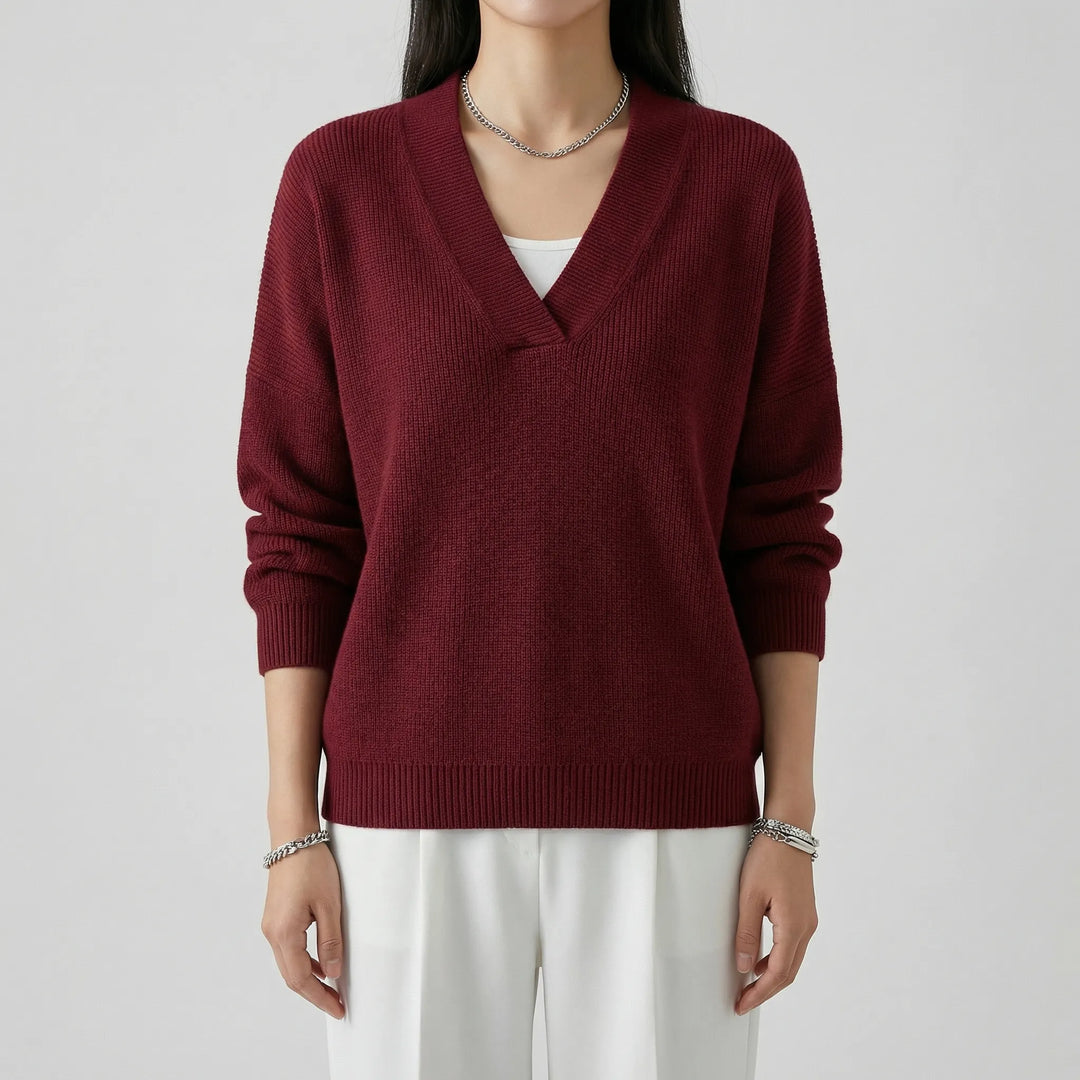 VelnovaV-Neck Relaxed Fit Knitted Top