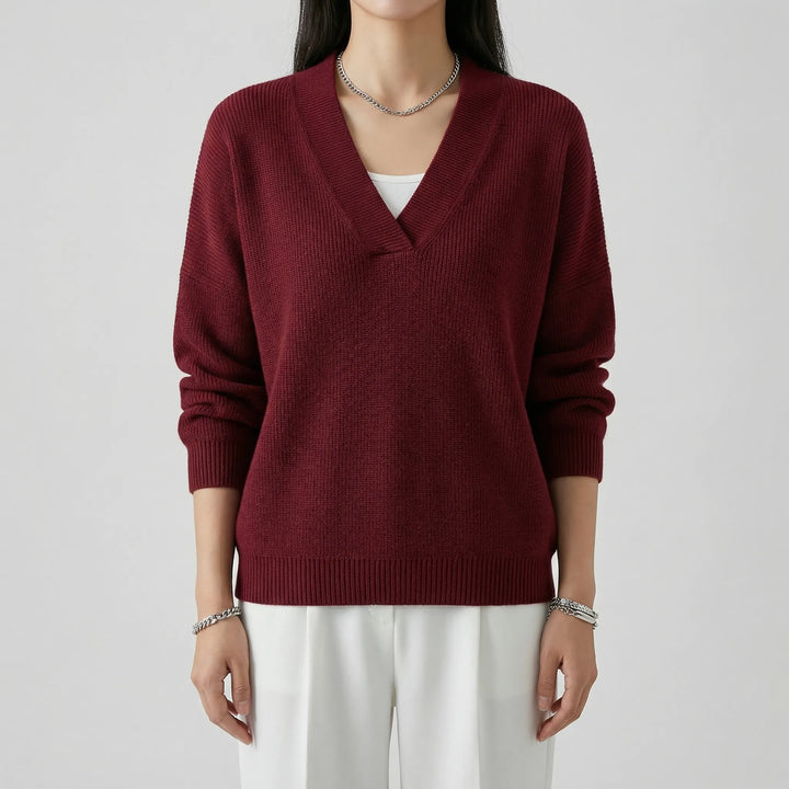 VelnovaV-Neck Relaxed Fit Knitted Top