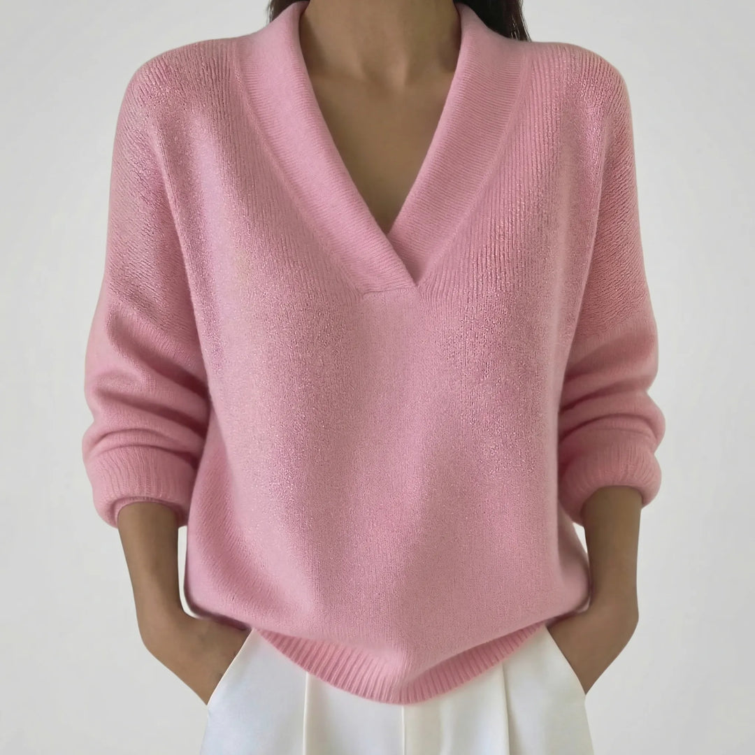 VelnovaV-Neck Relaxed Fit Knitted Top