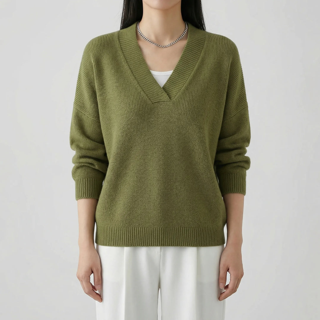 VelnovaV-Neck Relaxed Fit Knitted Top