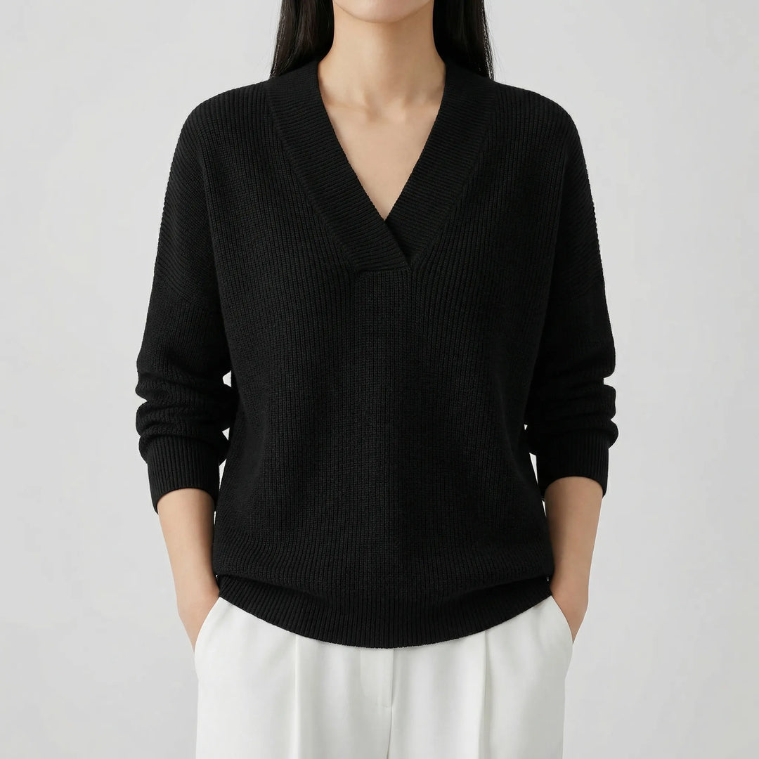 VelnovaV-Neck Relaxed Fit Knitted Top