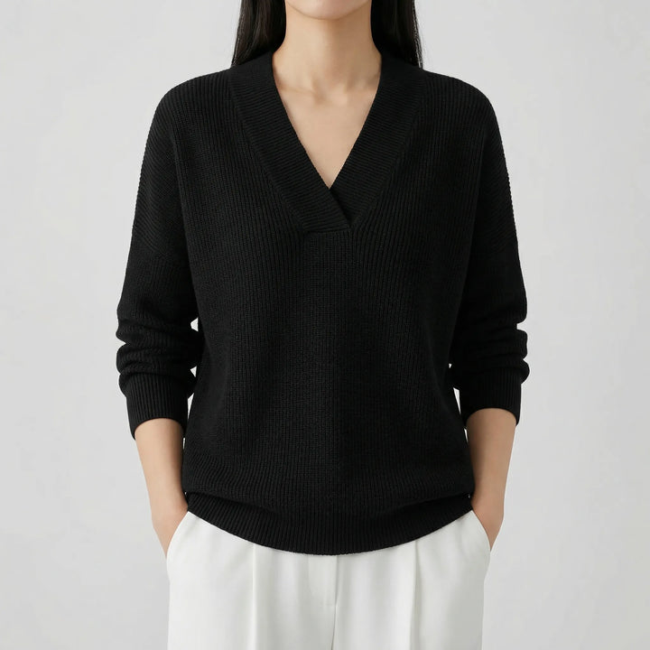 VelnovaV-Neck Relaxed Fit Knitted Top