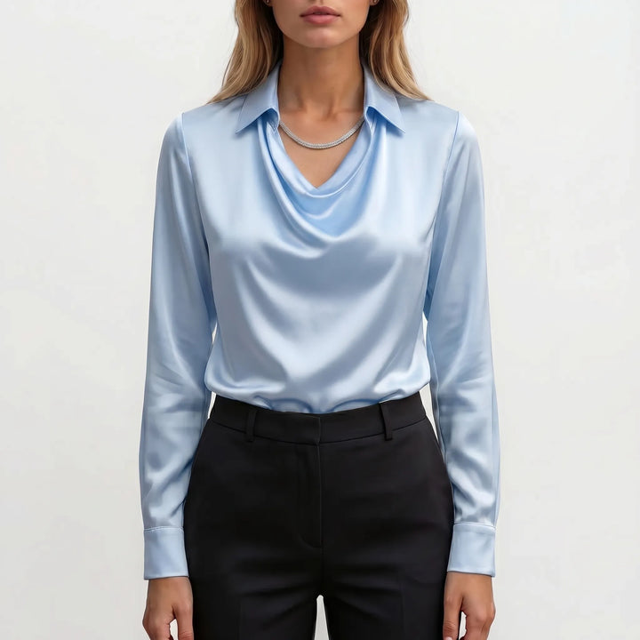 VelouraLong-Sleeve Cowl Neck Collar Blouse