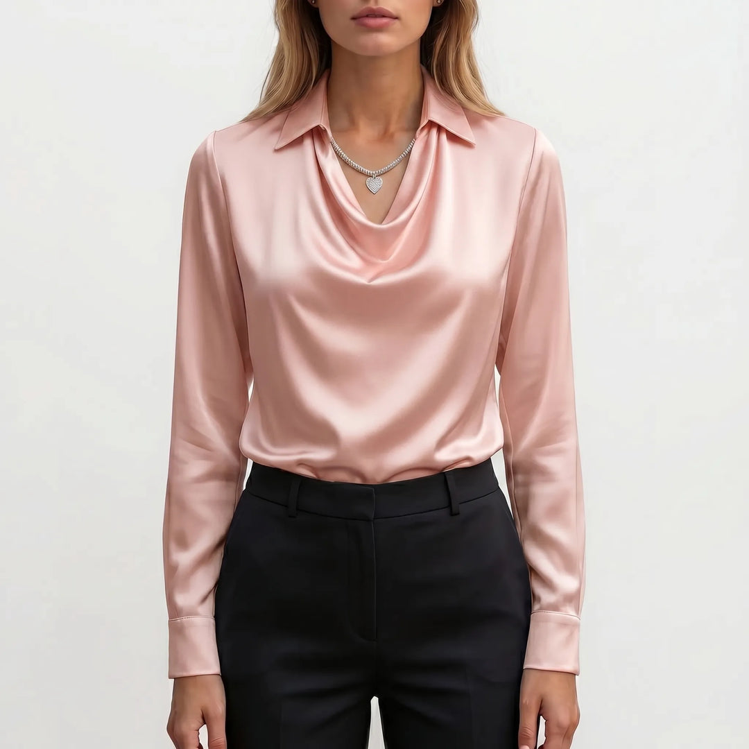 VelouraLong-Sleeve Cowl Neck Collar Blouse