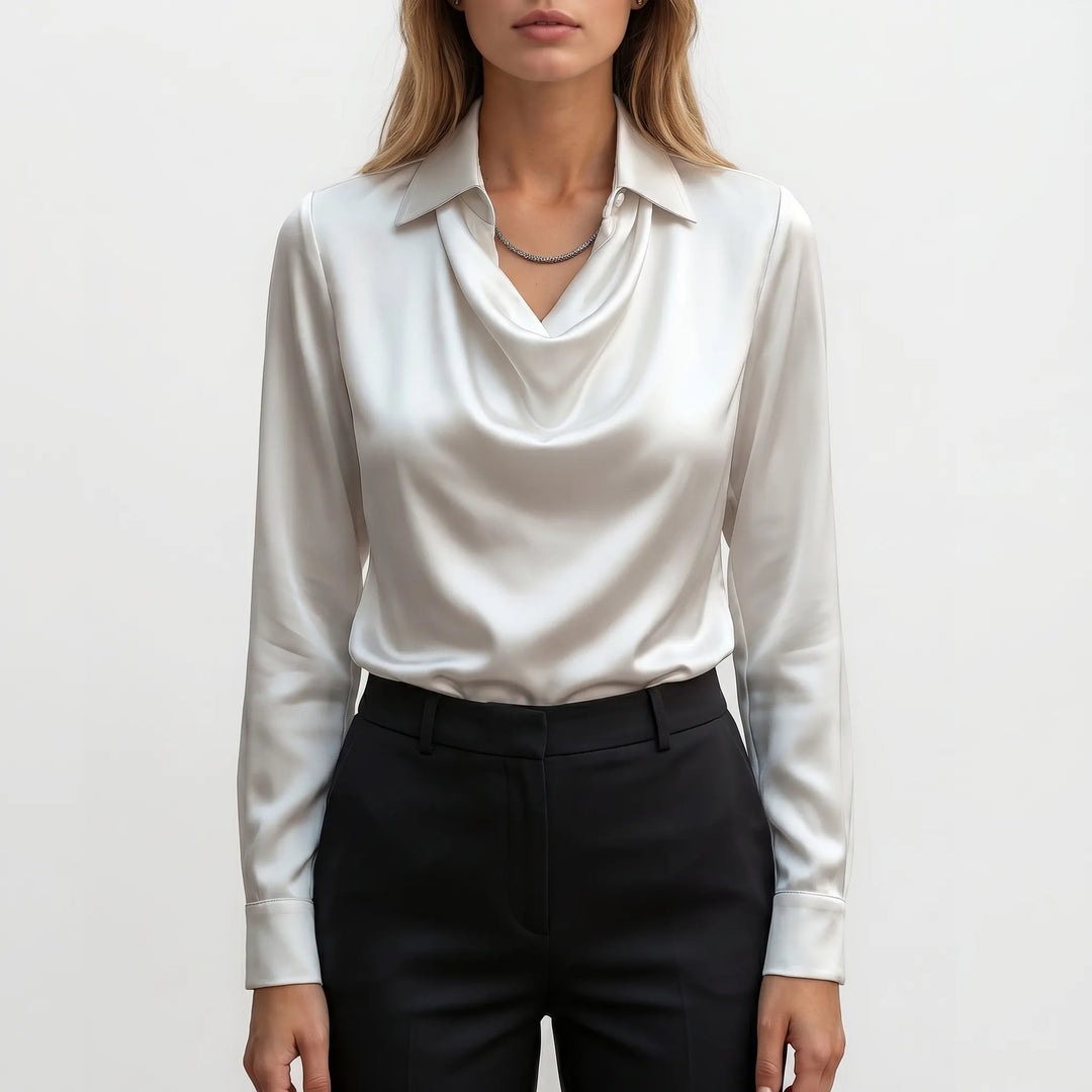 VelouraLong-Sleeve Cowl Neck Collar Blouse