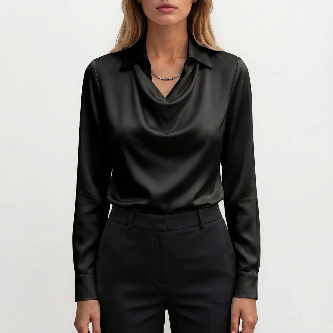 VelouraLong-Sleeve Cowl Neck Collar Blouse