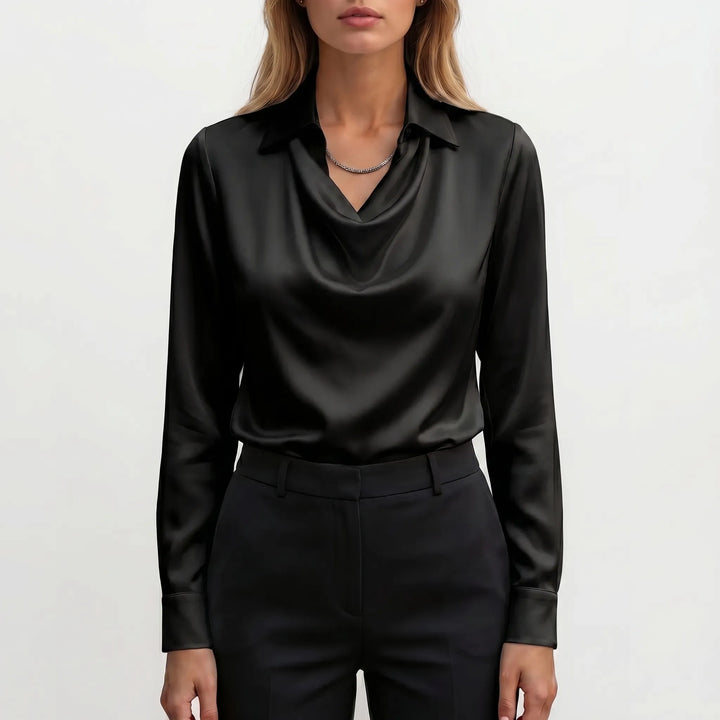 VelouraLong-Sleeve Cowl Neck Collar Blouse