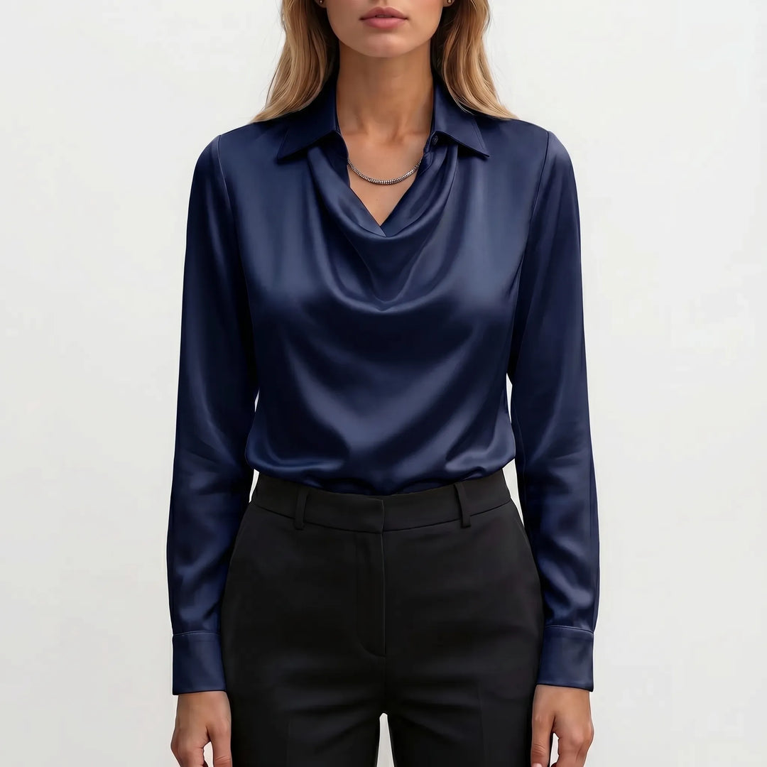 VelouraLong-Sleeve Cowl Neck Collar Blouse