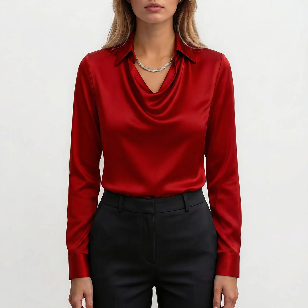 VelouraLong-Sleeve Cowl Neck Collar Blouse