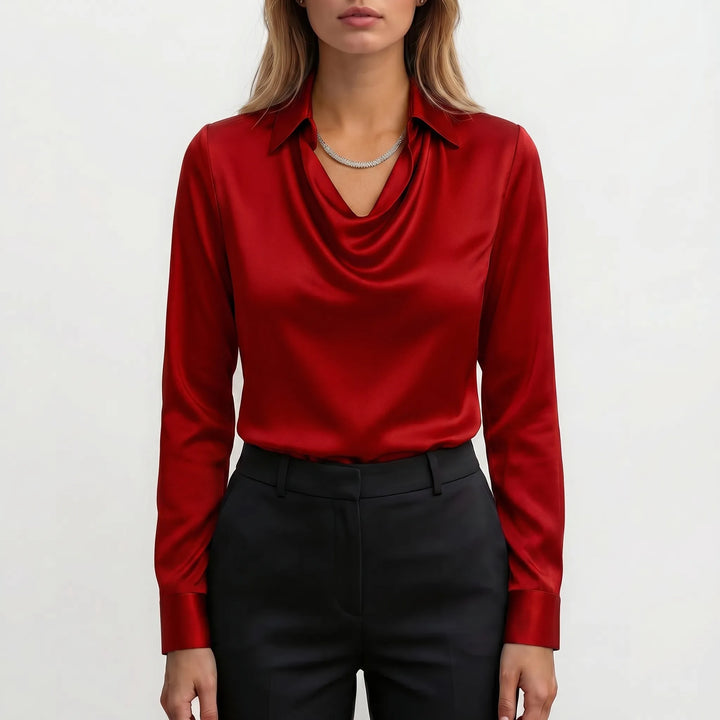 VelouraLong-Sleeve Cowl Neck Collar Blouse