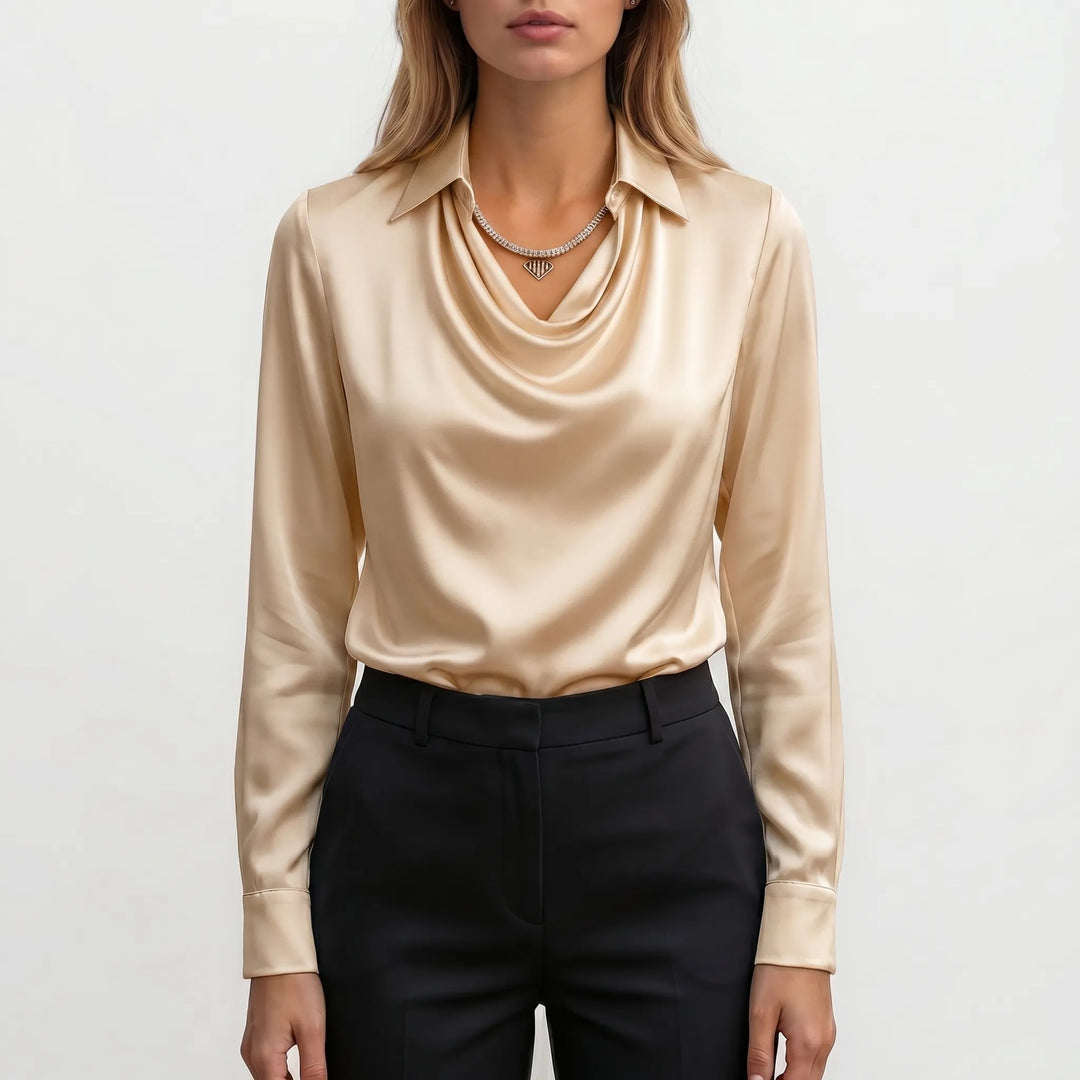 VelouraLong-Sleeve Cowl Neck Collar Blouse