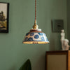 Vintage handbeschilderde keramische hanglamp met stoffen snoer