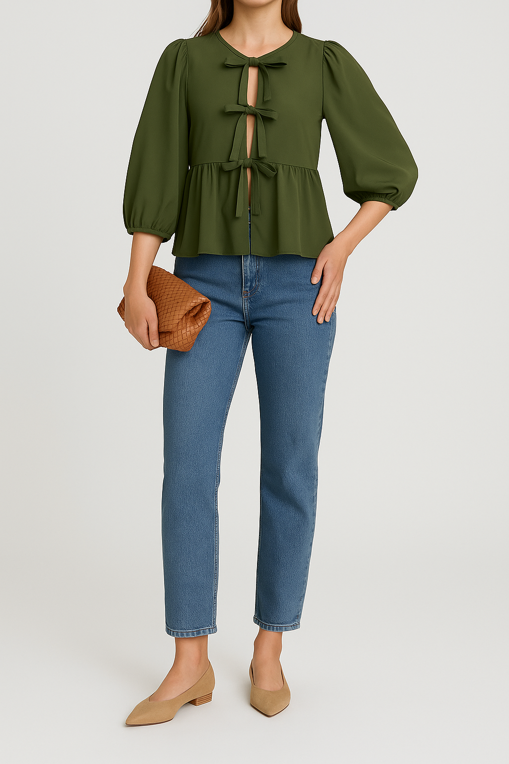 Vivette – Pofmouw Peplum Blouse met Striksluiting