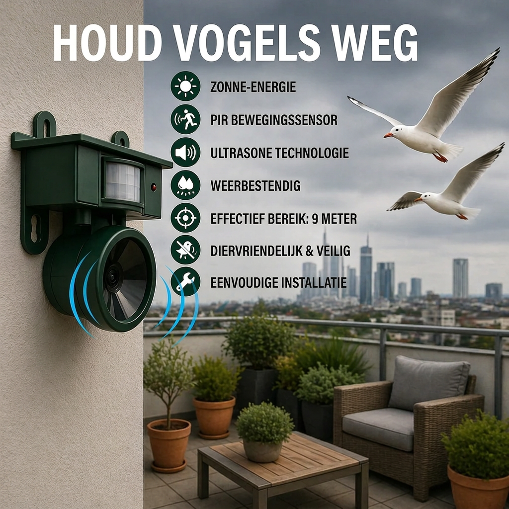Vogelverjager | Bewegingssensor op zonne-energie | Diervriendelijke havikgeluiden