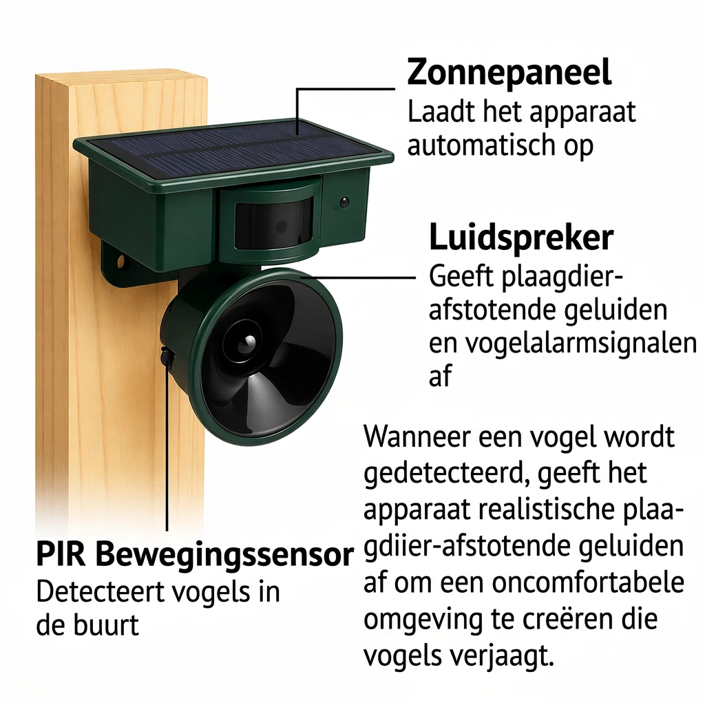 Vogelverjager | Bewegingssensor op zonne-energie | Diervriendelijke havikgeluiden