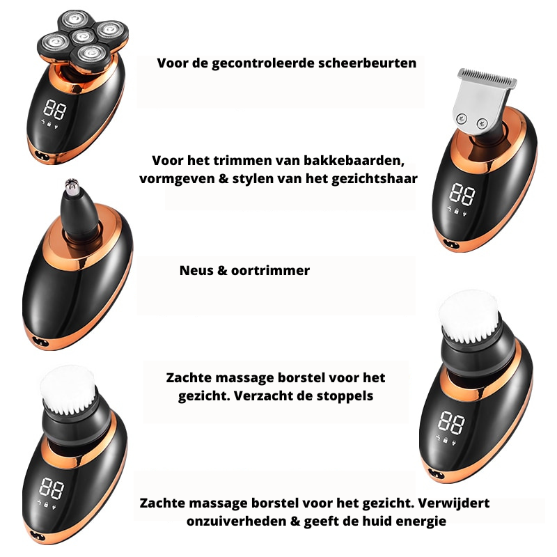 Waterafstotende snoerloze multifunctionele trimmer en scheerapparaat voor heren