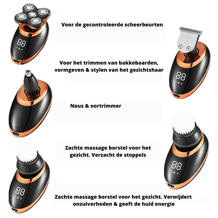 Waterafstotende snoerloze multifunctionele trimmer en scheerapparaat voor heren