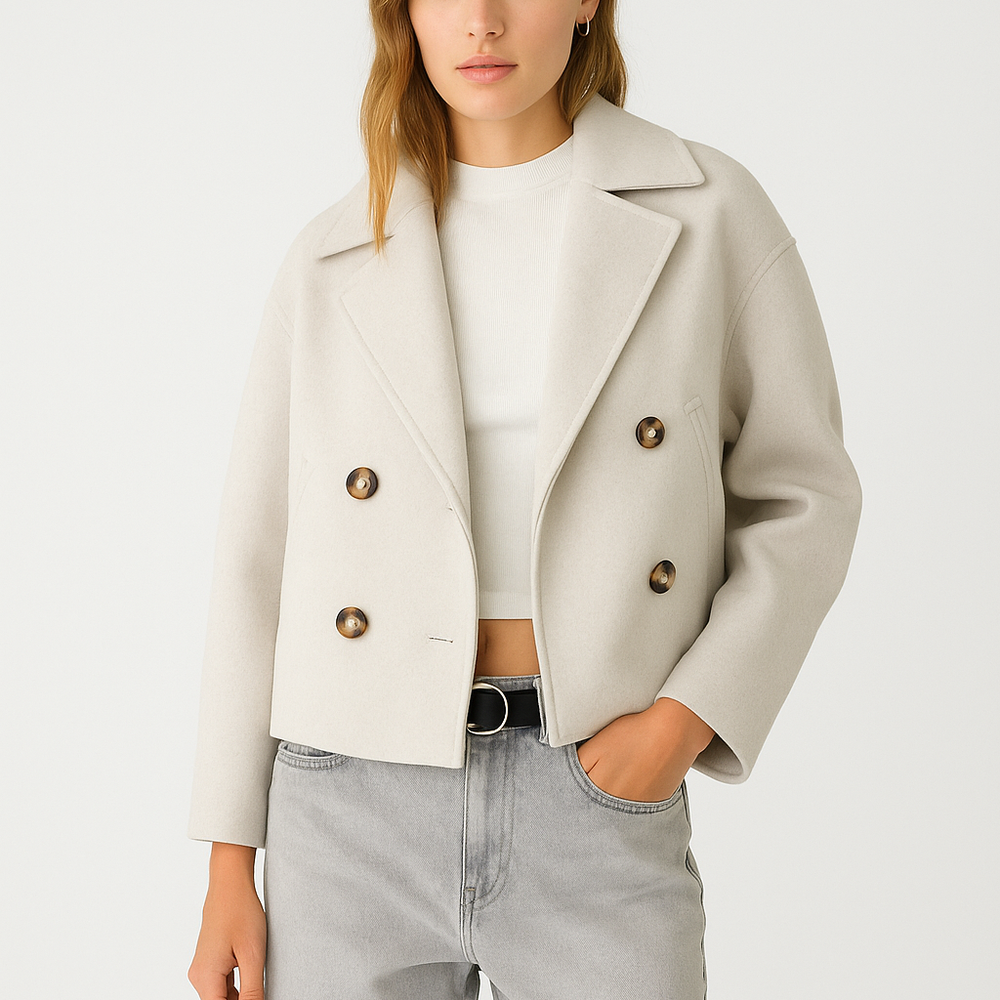 Revalie – Chique Cropped Jas met Dubbele Knoopsluiting - SkinzLine