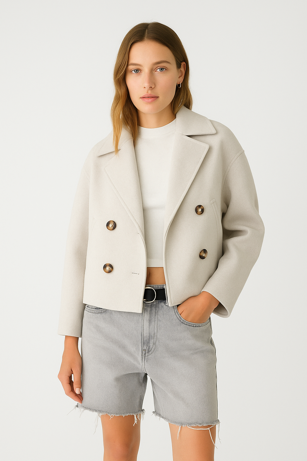 Revalie – Chique Cropped Jas met Dubbele Knoopsluiting - SkinzLine