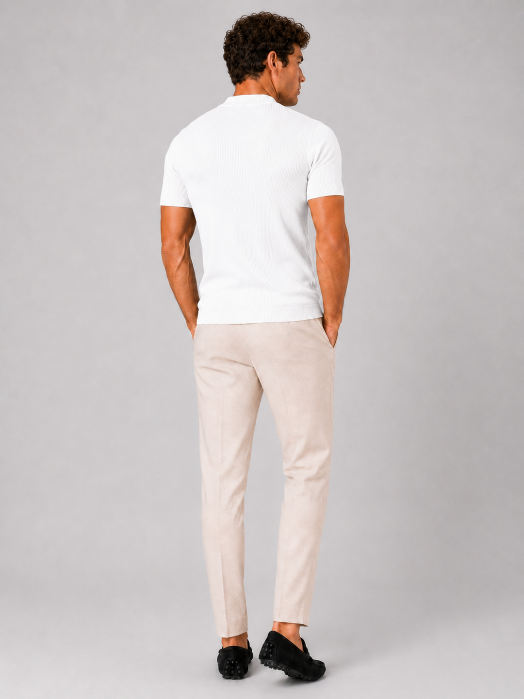 Geribd heren-T-shirt met opstaande kraag – aansluitende stretch top met korte mouwen
