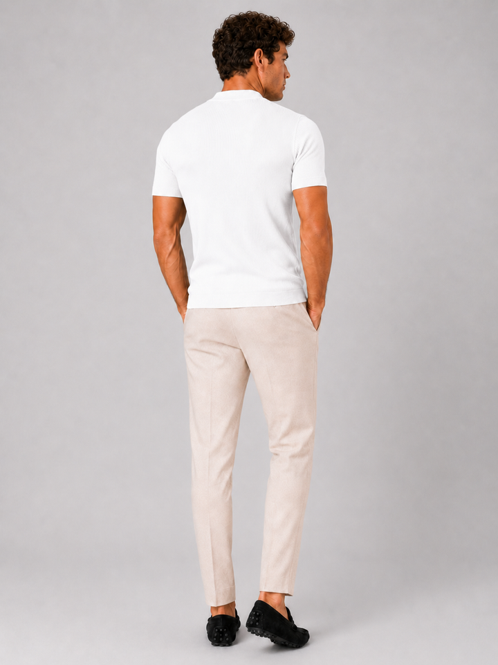 Geribd heren-T-shirt met opstaande kraag – aansluitende stretch top met korte mouwen