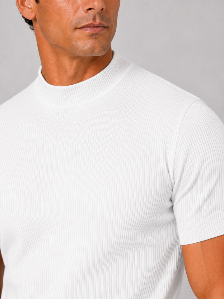 Geribd heren-T-shirt met opstaande kraag – aansluitende stretch top met korte mouwen