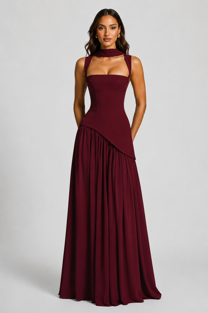 Sculpturaal gedrapeerde maxi-jurk met satijnlook