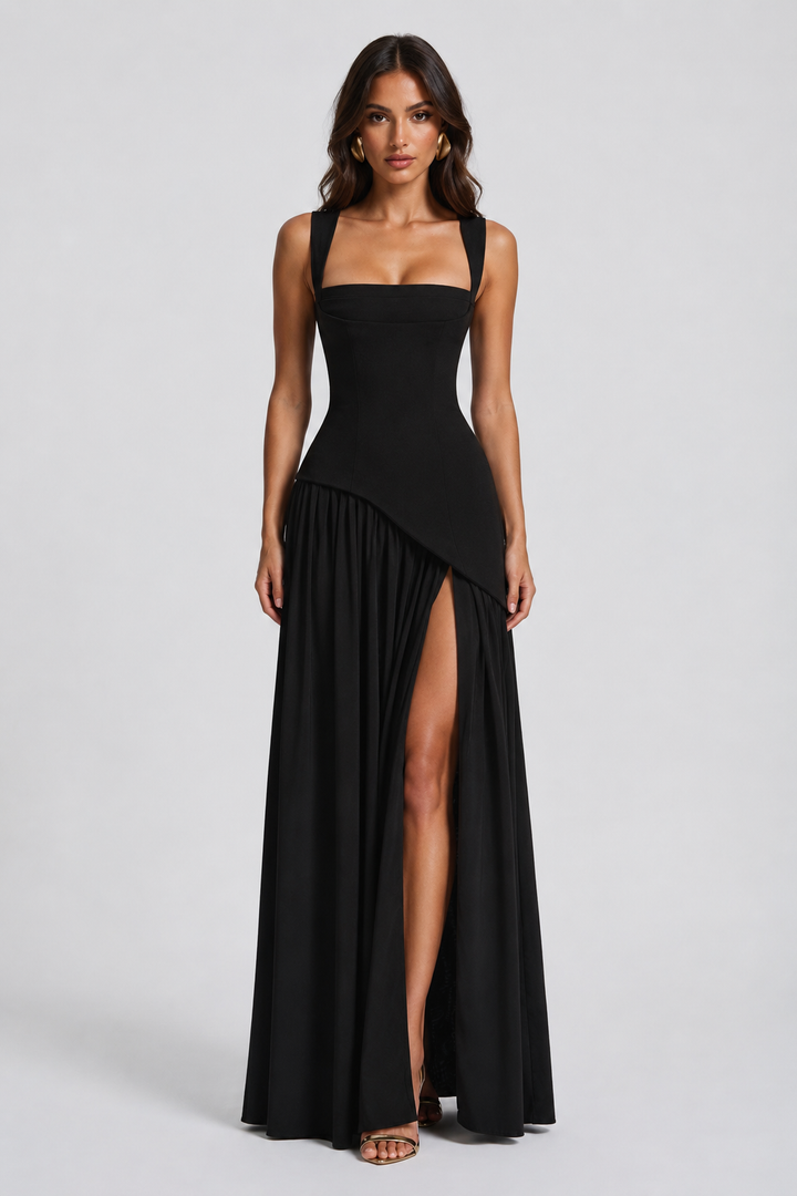 Sculpturaal gedrapeerde maxi-jurk met satijnlook