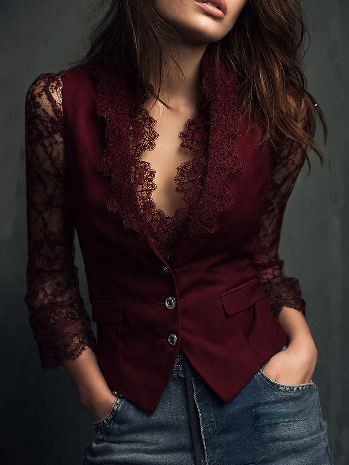 Blazerblouse voor dames met kanten afwerking – elegante avondtop