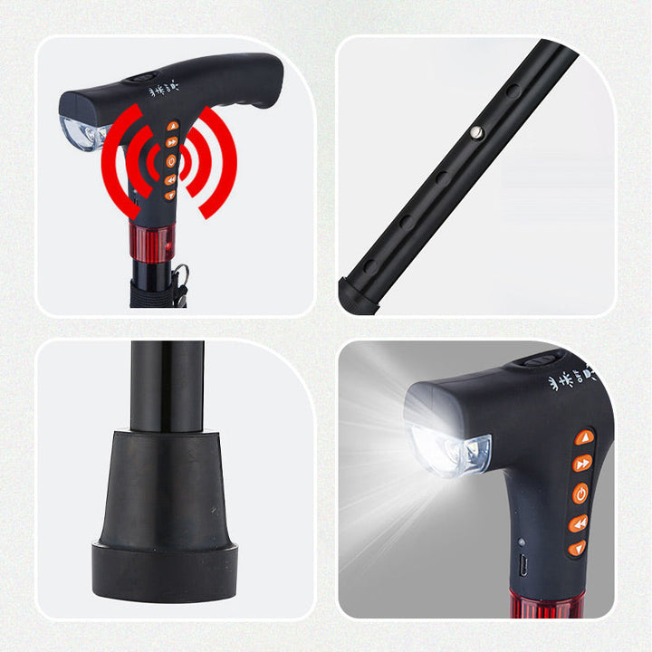 Slimme wandelstok | Radioalarm voor noodgevallen met LED-licht | Verstelbaar