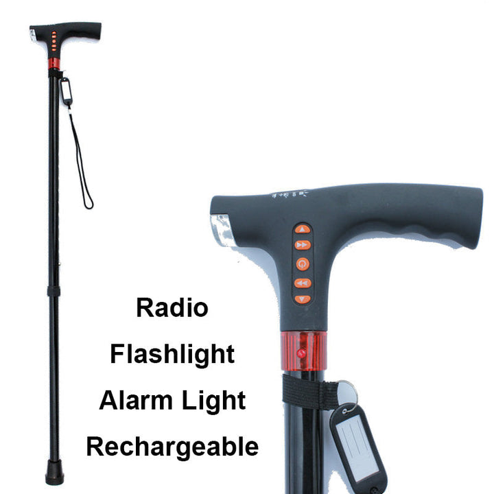 Slimme wandelstok | Radioalarm voor noodgevallen met LED-licht | Verstelbaar