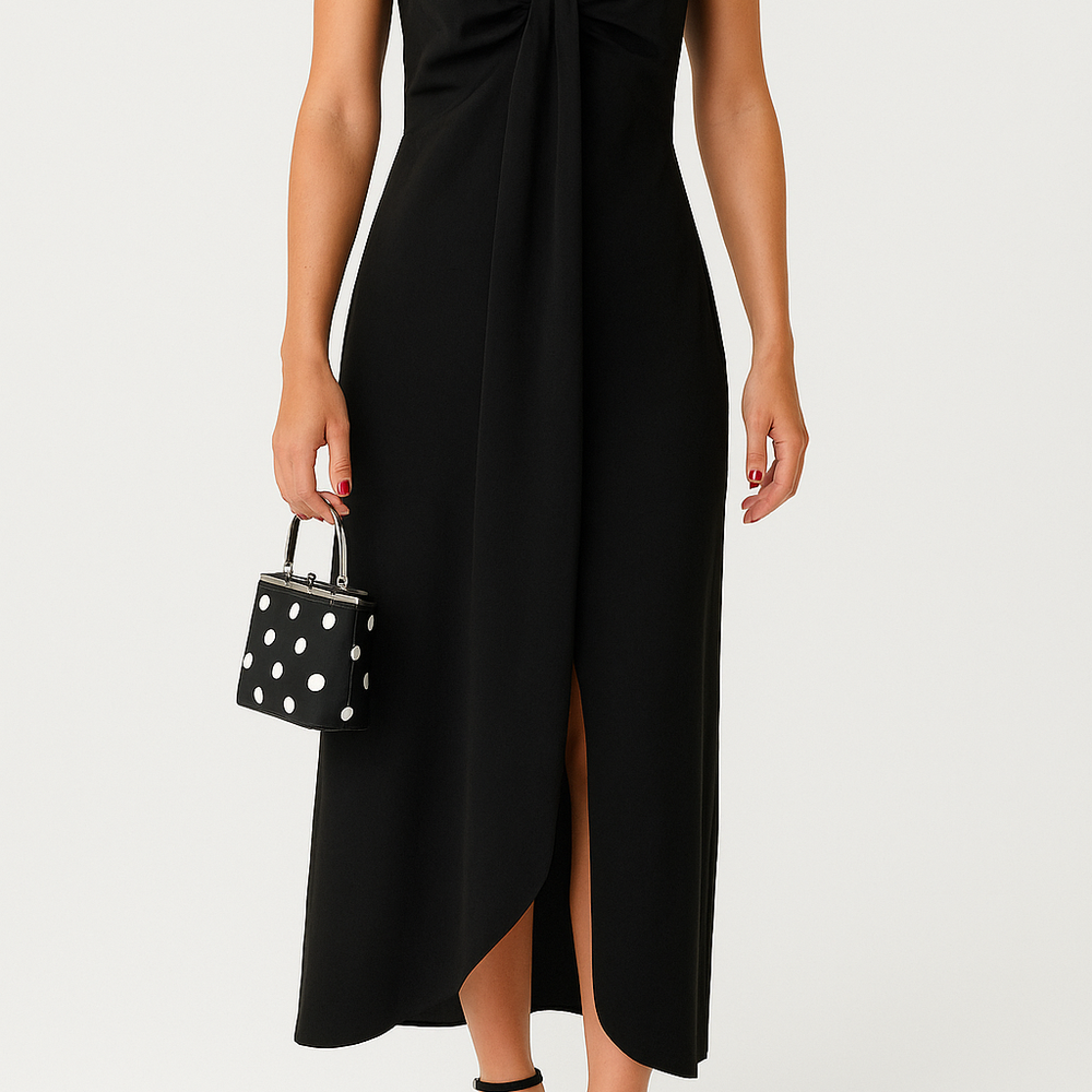 
                  
                    Yvette – V-Hals Jurk met Elegant Knoopdetail - SkinzLine
                  
                