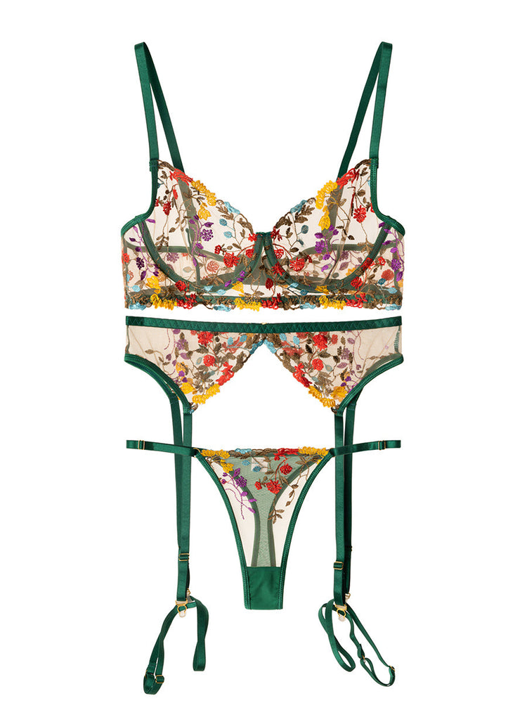 Sexy Bloemen Lingerie Set met Kant