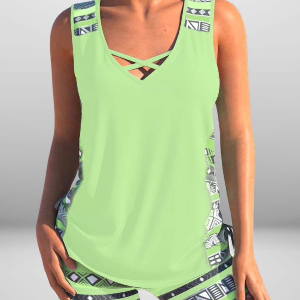 
                  
                    Zantiva – Sportieve Tankini met V-Hals en Grafische Print
                  
                