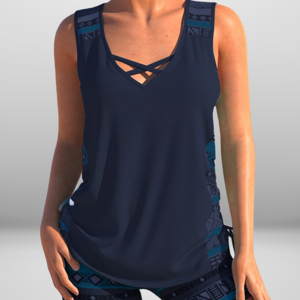 
                  
                    Zantiva – Sportieve Tankini met V-Hals en Grafische Print
                  
                